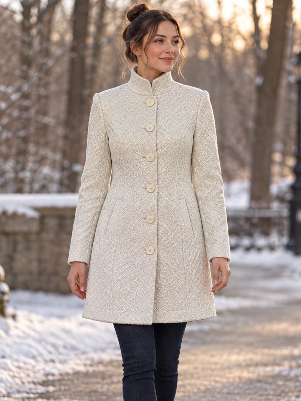 NWT Le Chateau XXS Ivory Wool Blend Coat Italian Fabric Preppy Quiet Luxury